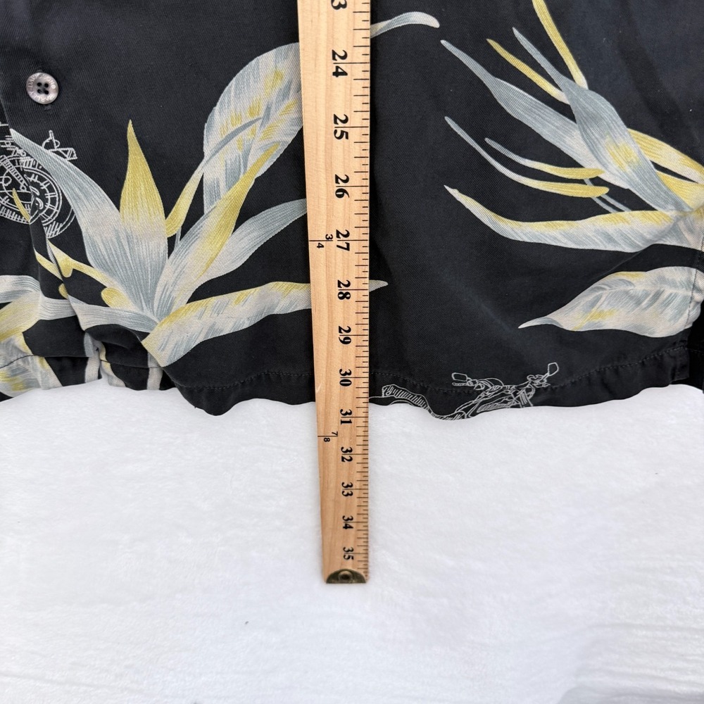Harley Davidson Hawaiian Shirt Mens XL Black Floral Silk Pocket Button Up - Picture 5 of 7